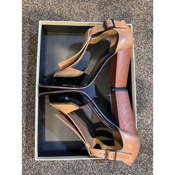 PAUL SMITH Womens Shoes Leather Tan & Black Patent Kilte Flap us 39.5 Heels 8.5 - Picture 6 of 14